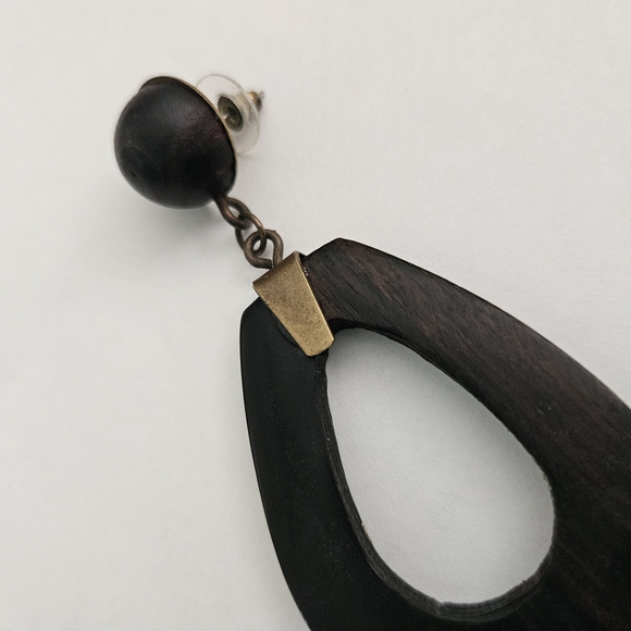 NEW Zara Wooden Brown Teardrop Earrings Bohemian Chunky Earthenware Retro 70s - Picture 3 of 5